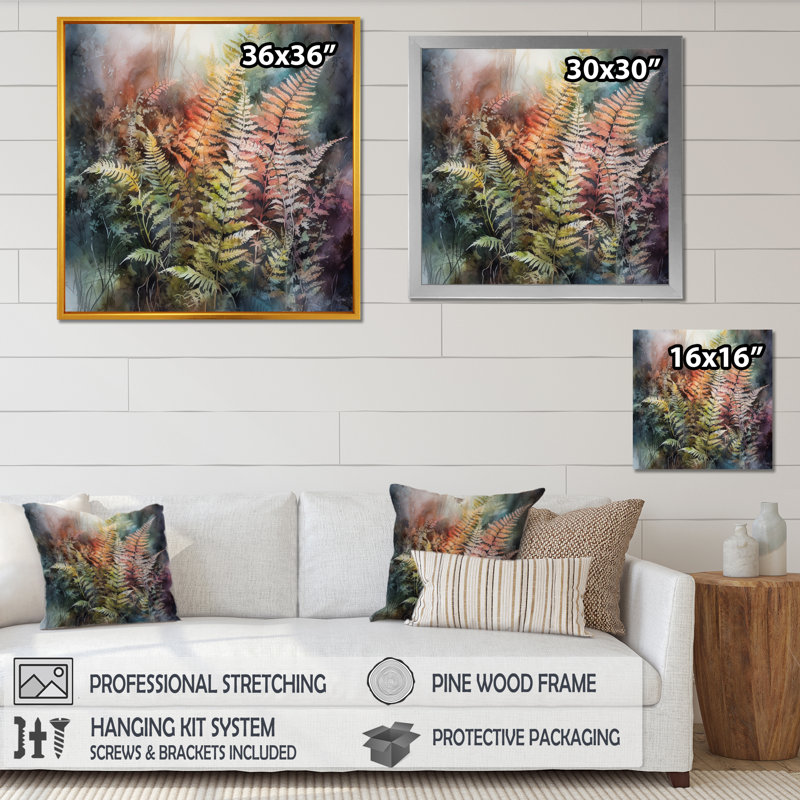 Morgantown Grace Of Ferns sur impression sur toile, H 30 po x l 30 po x P 1 po, Cadre flottant doré