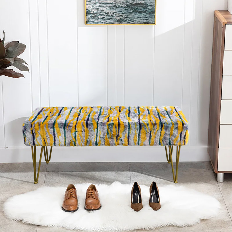 Mapoles Upholstered Ottoman, Teal Faux Fur