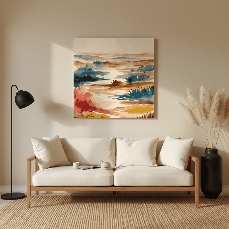 Aquarelle paysage 93, art mural en métal beige