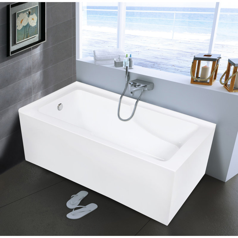 Baignoire d'angle en alcôve rectangulaire rectangulaire en acrylique 60 po avec tablier de coin et trou pour drain à main Kingston Eden