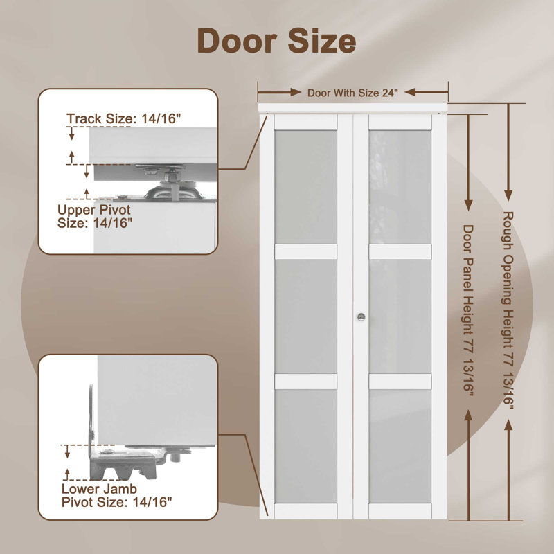 24 in. x 80 in. White Frosted Glass Solid Core MDF Bifold Door