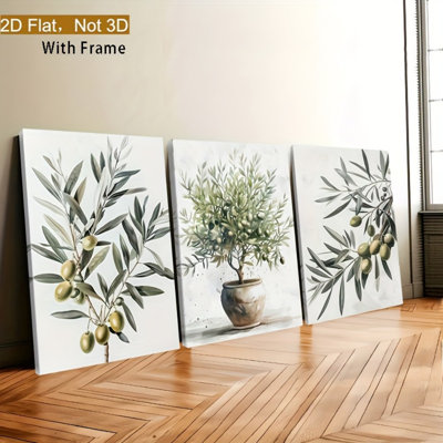 Olive Branch Greenery 3-Piece Canvas Print for Nature Healing Living Room Home Decor