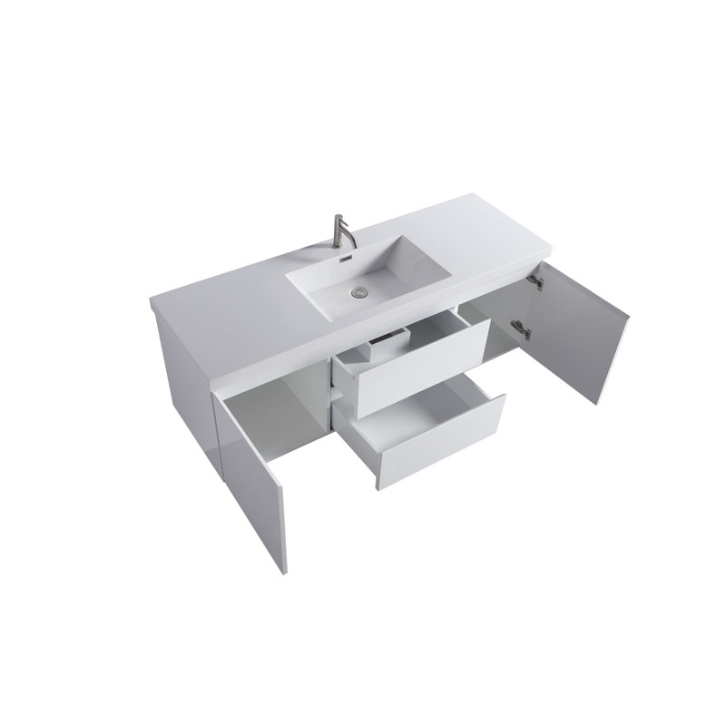 White 60" Wall Mount Single Sink Vanity with Countertop
