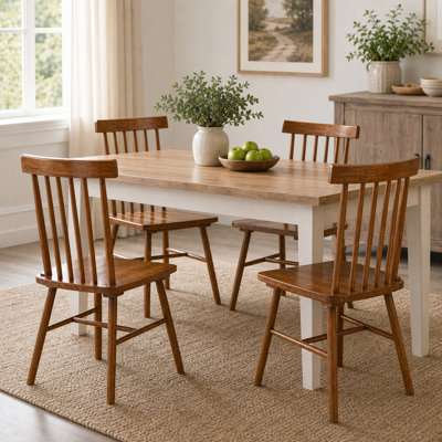 Ensemble de 2 chaises de salle à manger robustes et robustes avec cadre en bois d'hévéa et dossier à broche