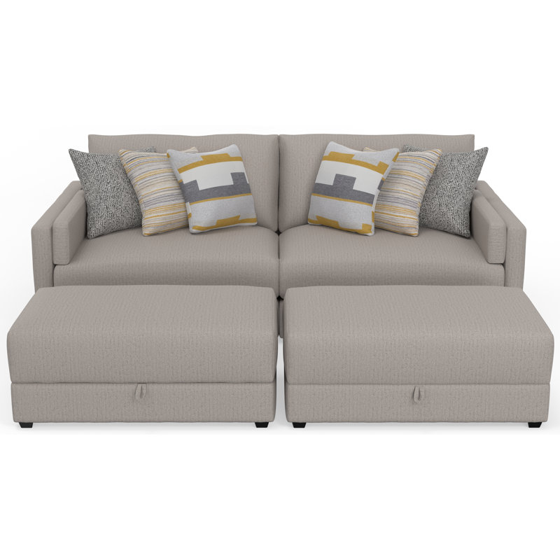 Trevor 2-piece Extra Deep Oversized Sofa With 2 Included Storage Cocktail Ottoman, Gray Polyester