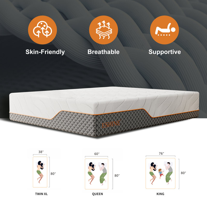 Matelas 12 po en mousse viscoélastique gélifiée avec sommier tapissier, Très grand lit
