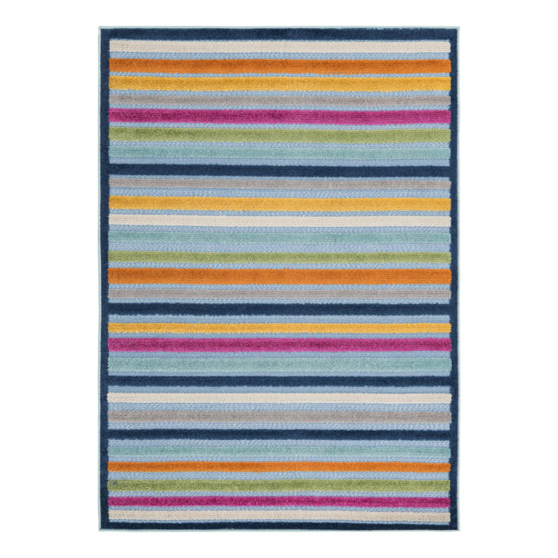 Tapis intérieur / extérieur en polyester tissé à la machine à rayures bleu / mauve / vert / rouille, Rectangle 4 pi x 6 pi