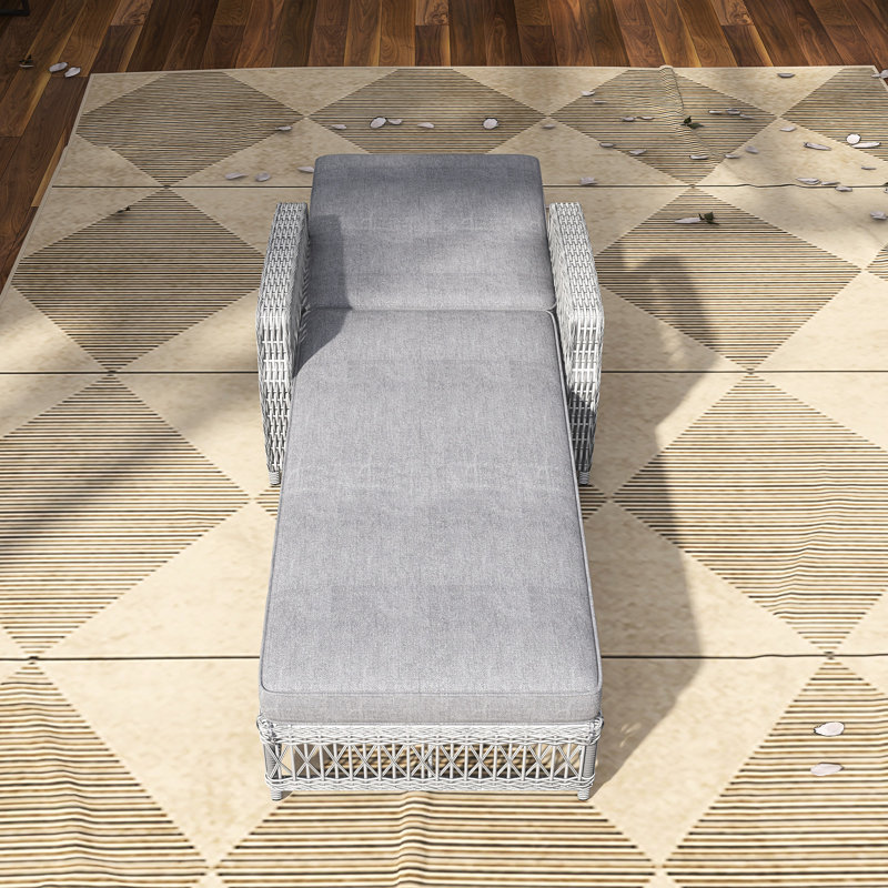 Outdoor Wicker Reclining Chaise Lounge Chair With Armrests And Cushions, Adjustable Backrest, Gray