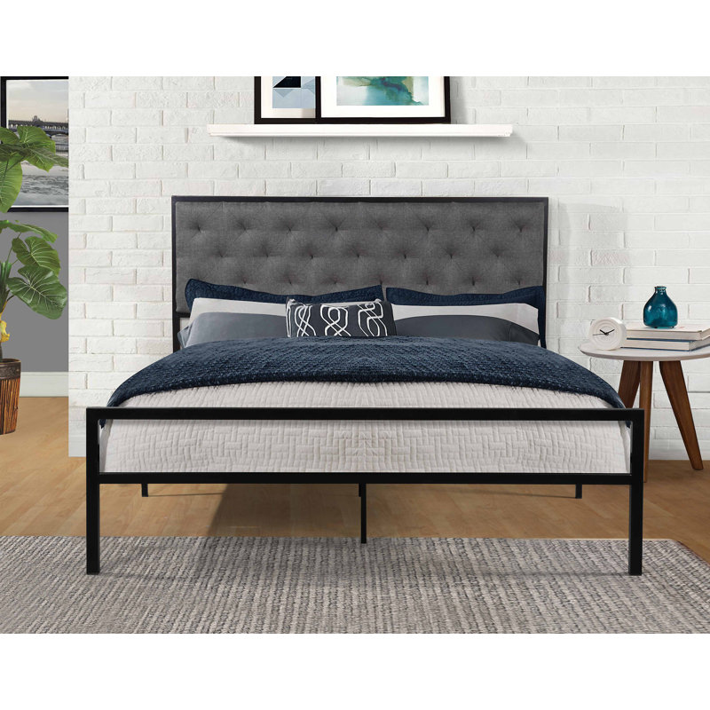 Lit plateforme capitonné Hartin, Double, Gris