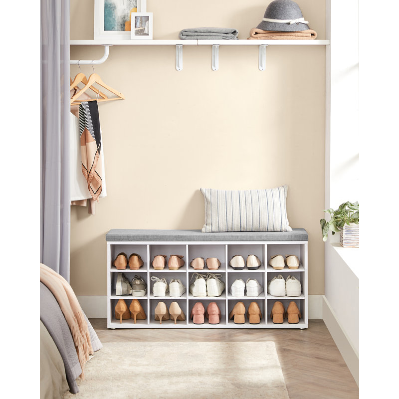 Upholstered Storage Bench, White/Grey, 48cm H x 105cm W x 30cm D