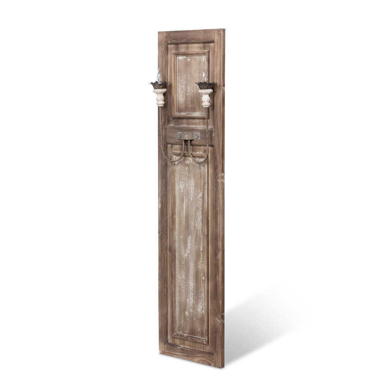 Tall Rustic Brown Iron and Wood Panel Wall Sconce