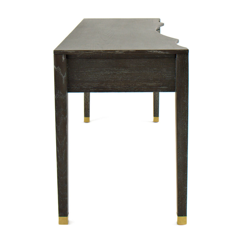 Nathan Dark Gray Cerused Oak Writing Desk with Gold Accents