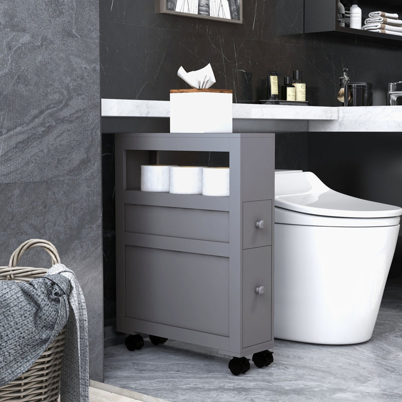 Bathroom Side Storage Cabinet With Rolling Function In Gray By For Efficient Organization