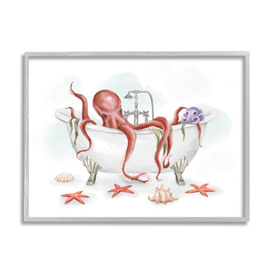 «Red Octopus Nautical Claw Bath Sea Shells» par Ziwei Li - impression