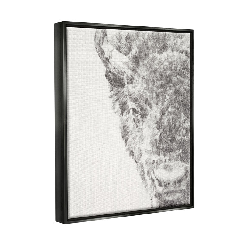 «Détaillé graphite bison campagne ferme animal» par Ethan Harper - reproduction d'art sur toile tendue