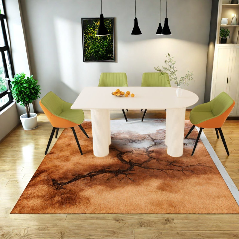 Ensembles de table de salle à manger en MDF crème moderne avec chaises en polyuréthane vert, maison et cuisine