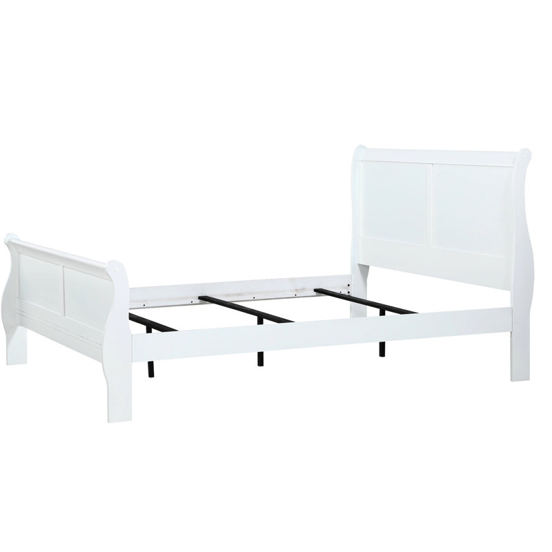 Lit double en bois massif de couleur blanche charmante avec fond à tiroirs performants, Lit double, Blanc