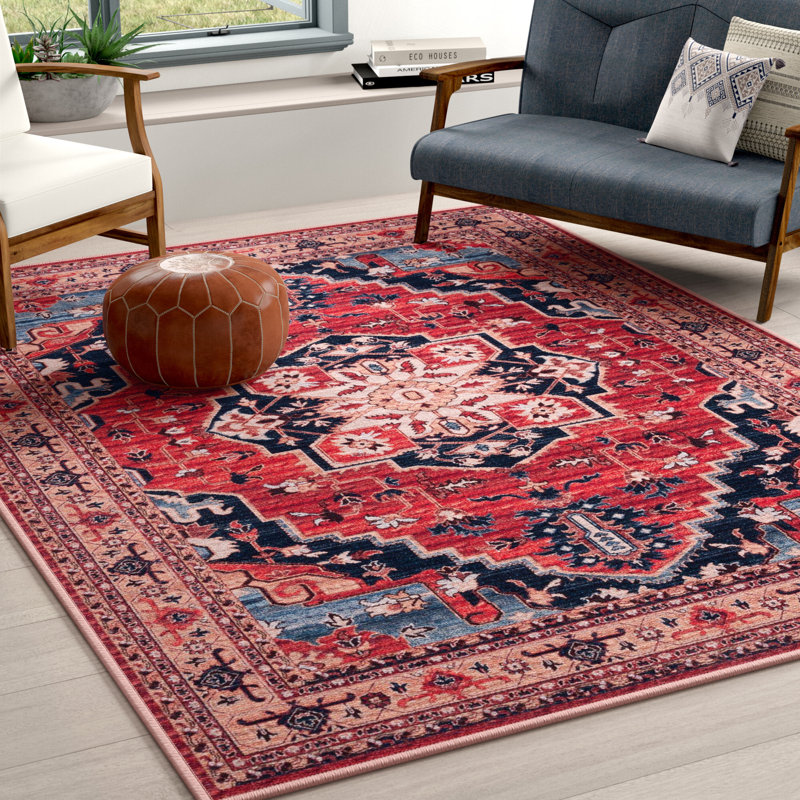 Chenard Oriental Red/Beige Area Rug, Square 6'7"