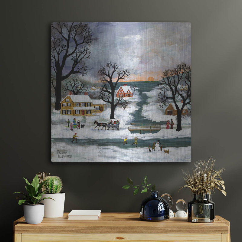  «Winter Sunset On Lake Ontario» par JL Munro, art mural en métal, 24 po x 24 po, H 24 po x l 24 po