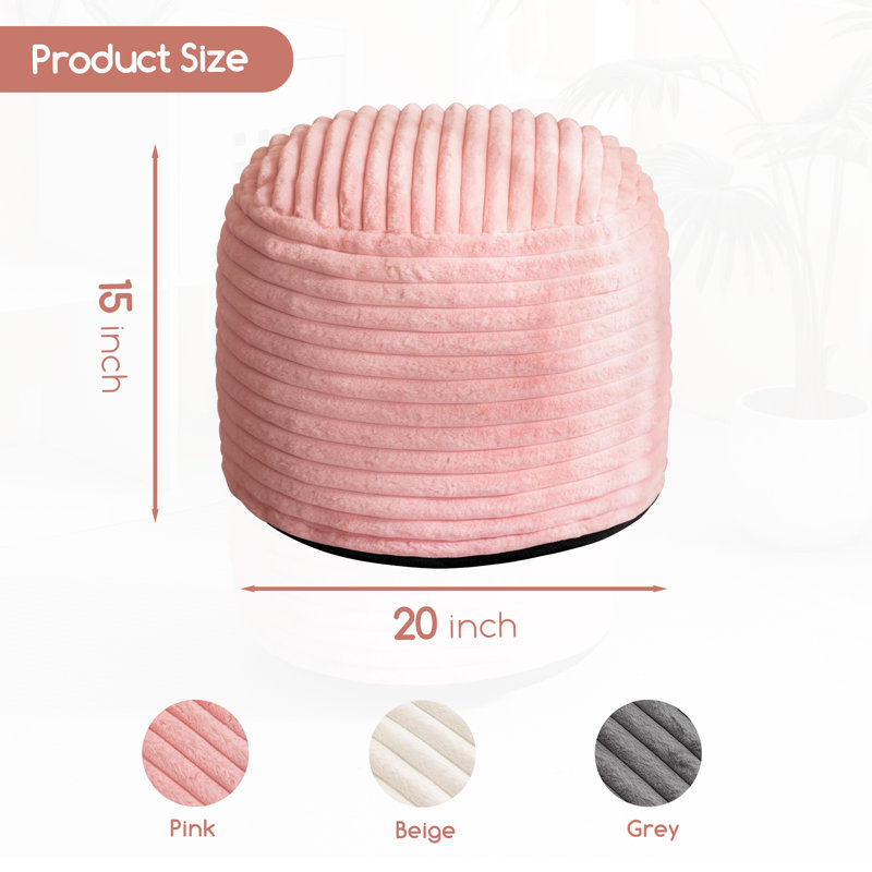 Round Stripe Pouf Ottoman, Beige, 20"