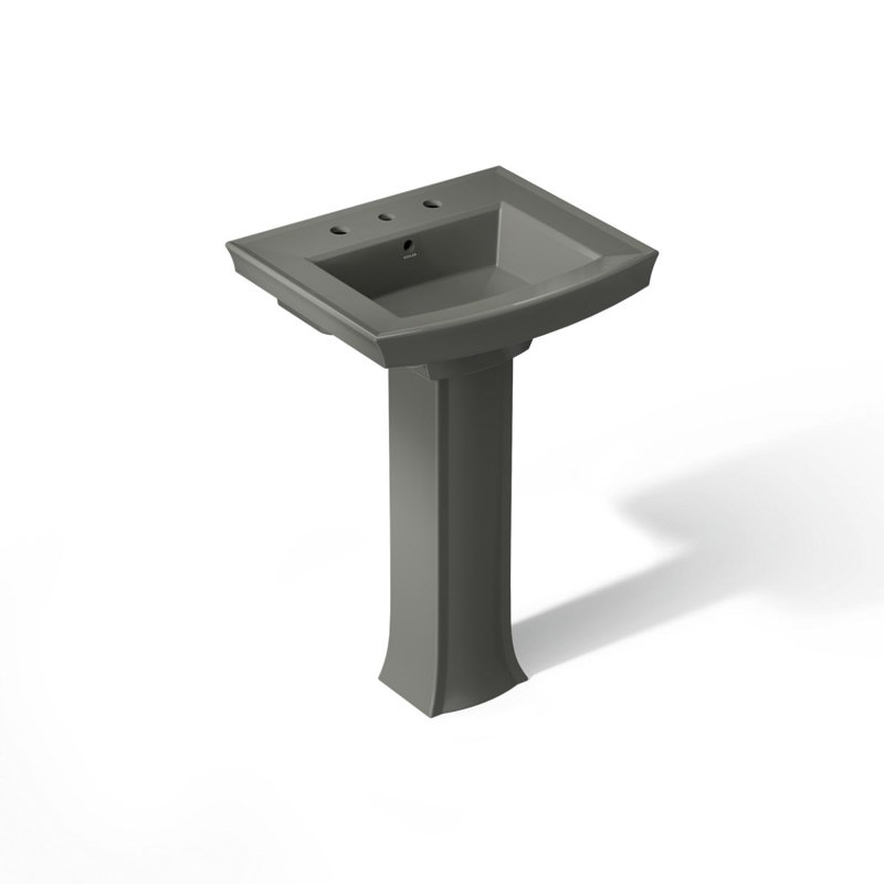 Archer 24" Rectangular Pedestal Bathroom Sink with Widespread Faucet Holes, 8" Centers, Thunder Gray