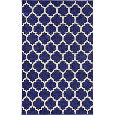 Tapis géométrique bleu foncé / ivoire Ruri