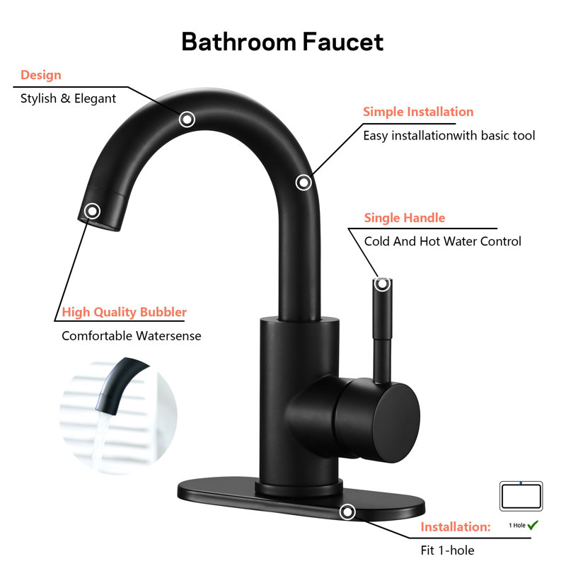 Bathroom Single Hole Faucet with Single Handle Design, Matte Black