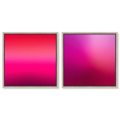 Pink Gradient Dream Framed Canvas Print Abstract Wall Art Set by Art Remedy, Natural Oak Frame, 24 x 24