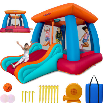 Sportspower My 1st Inflatable Bounce House for Kids with Slide & Basketball Hoop, 12' L x 9' W x 7.2' H (Blower Included)