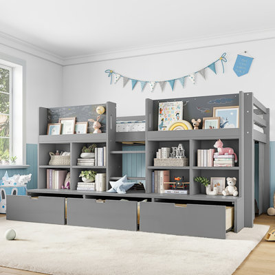 Twin Size Loft Bed With Multi-Storage Shelves And Storage, Low Loft Bed