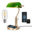 Lampe de bureau en verre avec chargeur sans fil, 2 ports de charge USB, lampe de bureau rétro avec interrupteur à chaîne, lampes de table rétro pour bureau personnel, piano, bibliothèque (ampoule incluse)