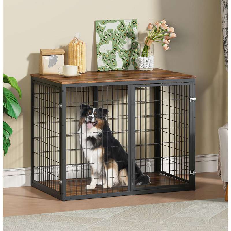 Meuble cage pour chien de 47 po avec 3 portes, pour grands et moyens chiens., Brun rustique