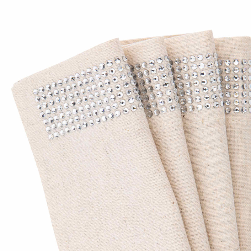Sparkles Home | Ensemble de serviette à rayures Rhinestone | Carré 20 po | Mélange de coton et lin | Ensemble de 2, Taupe