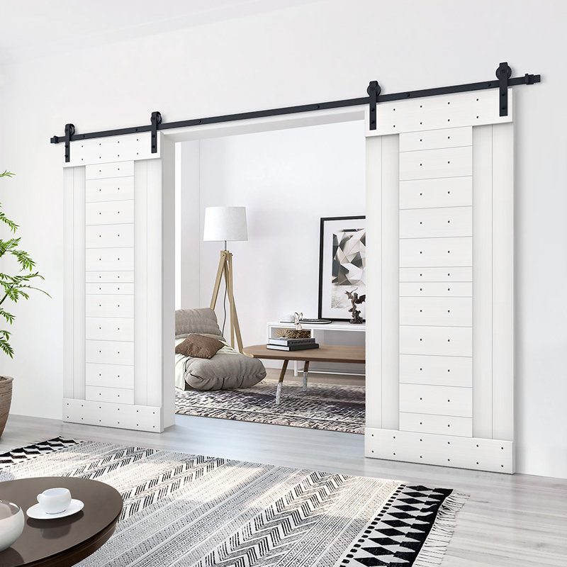 Porte de grange à panneaux et en bois avec quincaillerie d'installation, 48 po x 84 po, Blanc pur