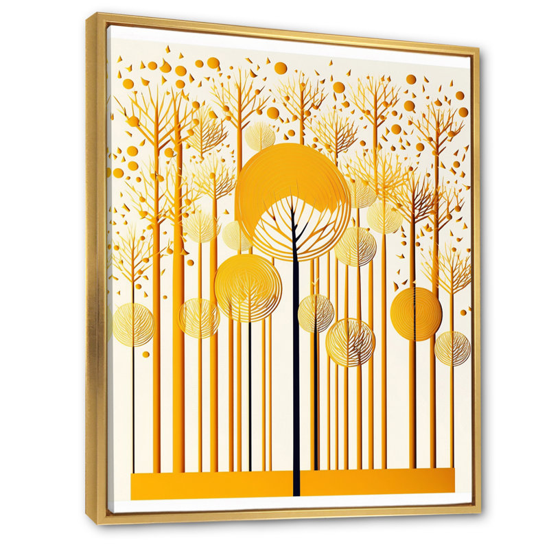 Abstrait forêt jaune, art minimaliste - arbres sur toile, art mural, Cadre flottant doré, H 40 po x l 30 po x P 1,5 po