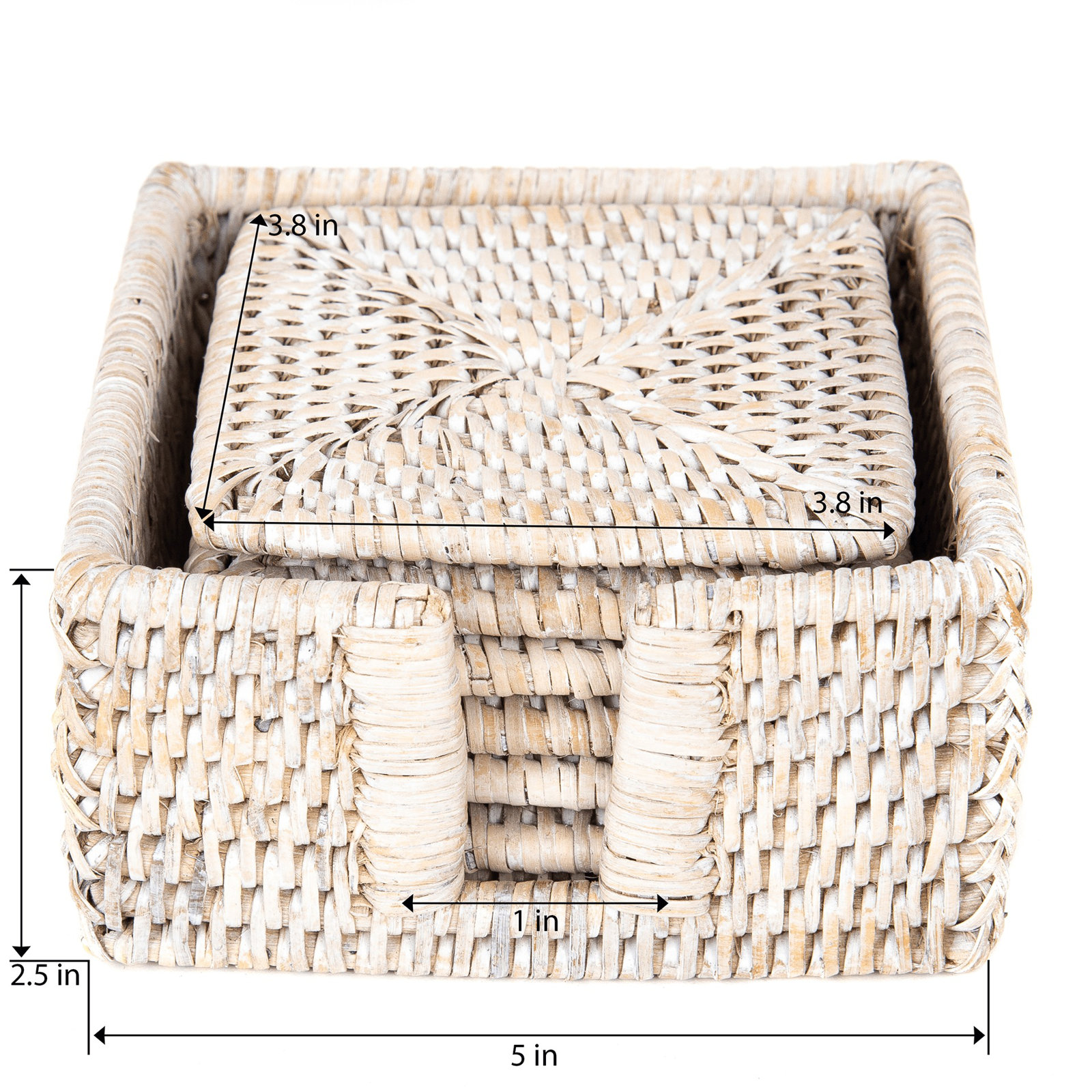 Camden Coaster Set with Holder, White Wash