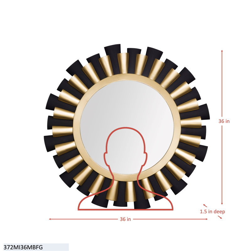 Daphne 36-in Wall Mirror - Matte Black/French Gold