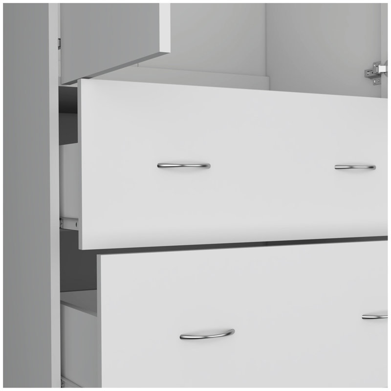 Armoire H 71 po avec deux portes, deux tiroirs et une tringle, Blanc