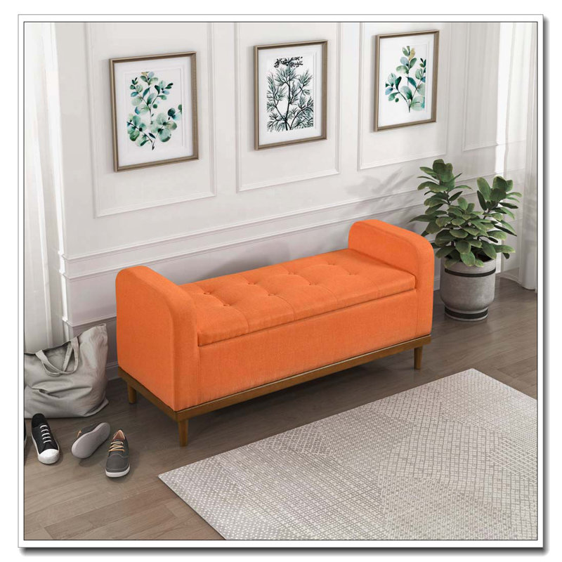Banc de rangement capitonné et capitonné, Orange