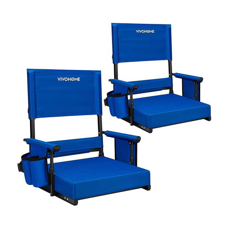 Height Adjustable High Back Stadium Seats with Back Support and Cushion (2 Pack), Blue