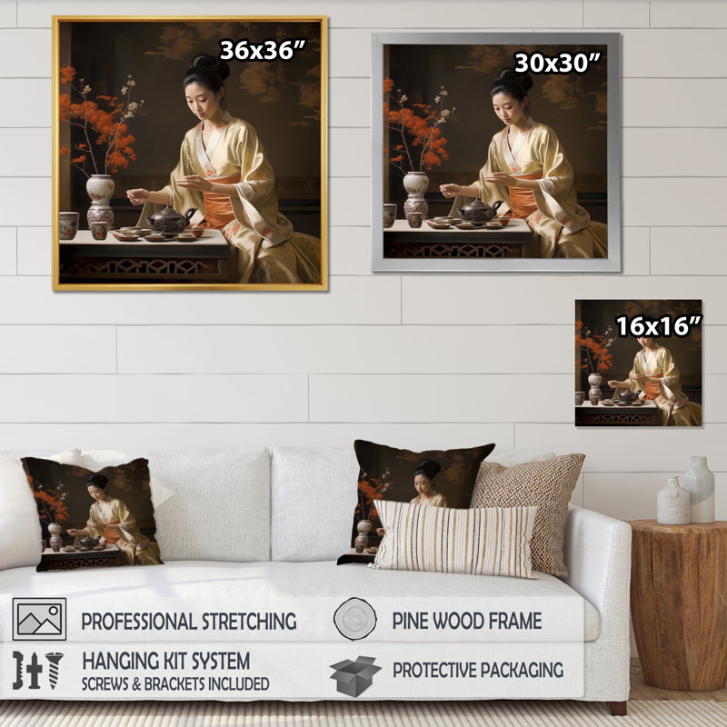 «Asian Art Harmony In Tea II», reproduction sur toile, H 36 po x l 36 po x P 1,5 po, Cadre flottant noir