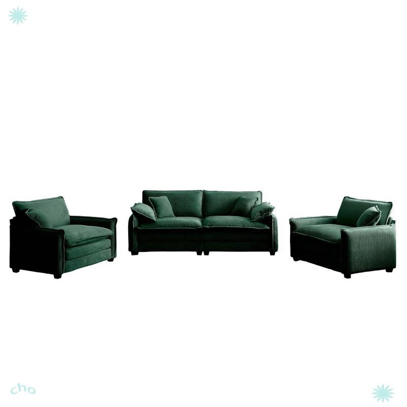 Ensemble de canapé luxueux et sophistiqué avec coussins et coussins moelleux pour le salon, Vert