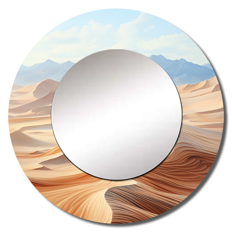 Selsor Desert Dreams Minimalism Embrace I - Minimalism Wall Mirror, Modern Round Decorative Mirror, Printed Metal Art