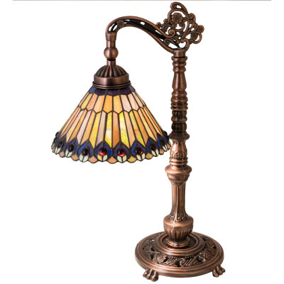 19"H Tiffany Jeweled Peacock Bridge Arm Desk Lamp