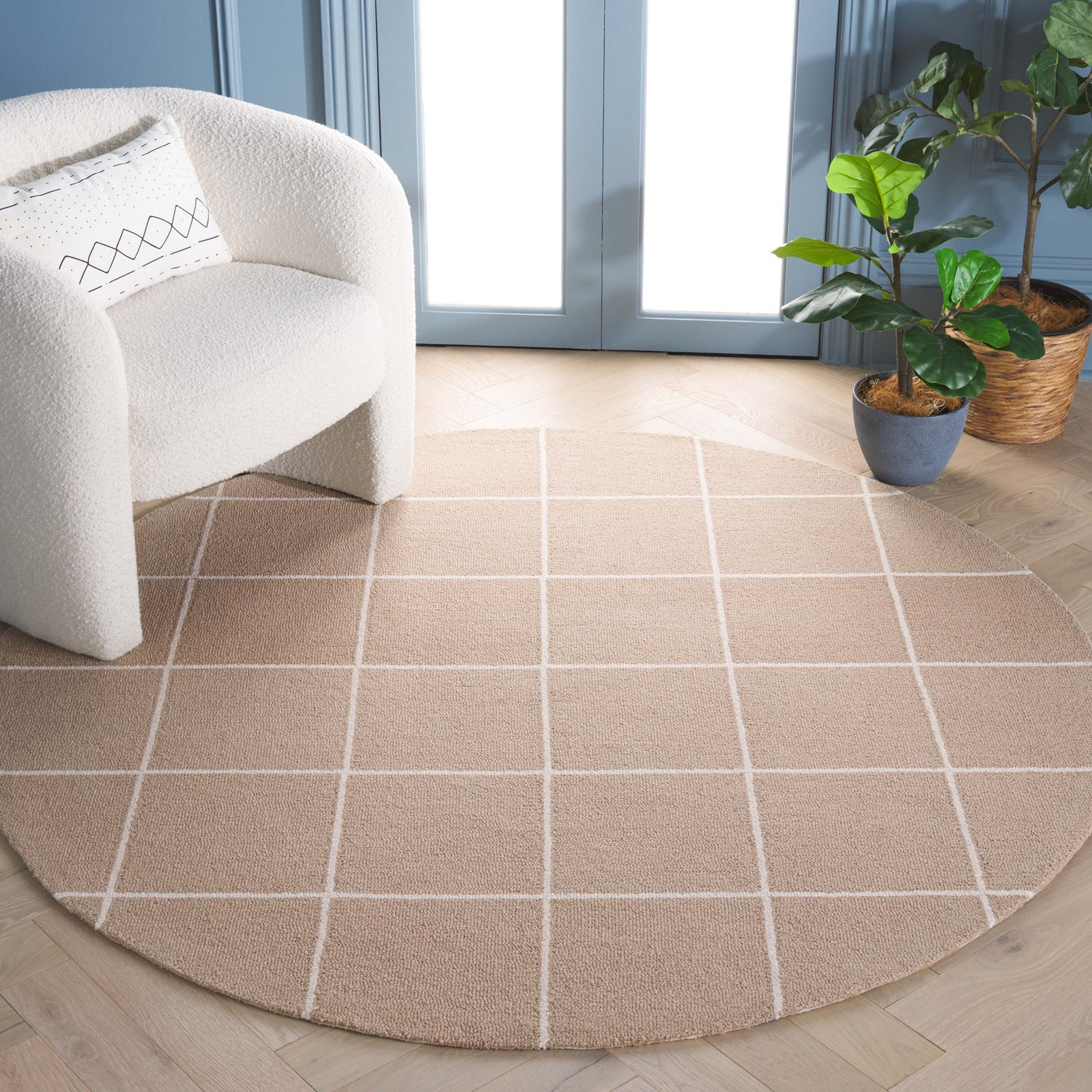 Beige Ivory Hand-Tufted Wool Rug, Round 6'