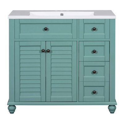Meuble-lavabo de 36 po avec lavabo sous comptoir, ensemble de meuble-lavabo autoportant avec 2 tiroirs et portes à fermeture douce, armoire de rangement en bois massif
