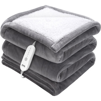 Heated Blanket Electric Throw, 50" X 60" Twin Size, Soft Flannel And Sherpa Heating Blanket With 3 Hours Timer Auto-Off, 5 Heating Levels For Sofa, Machine Washable, ETL And FCC Certification (Grey)