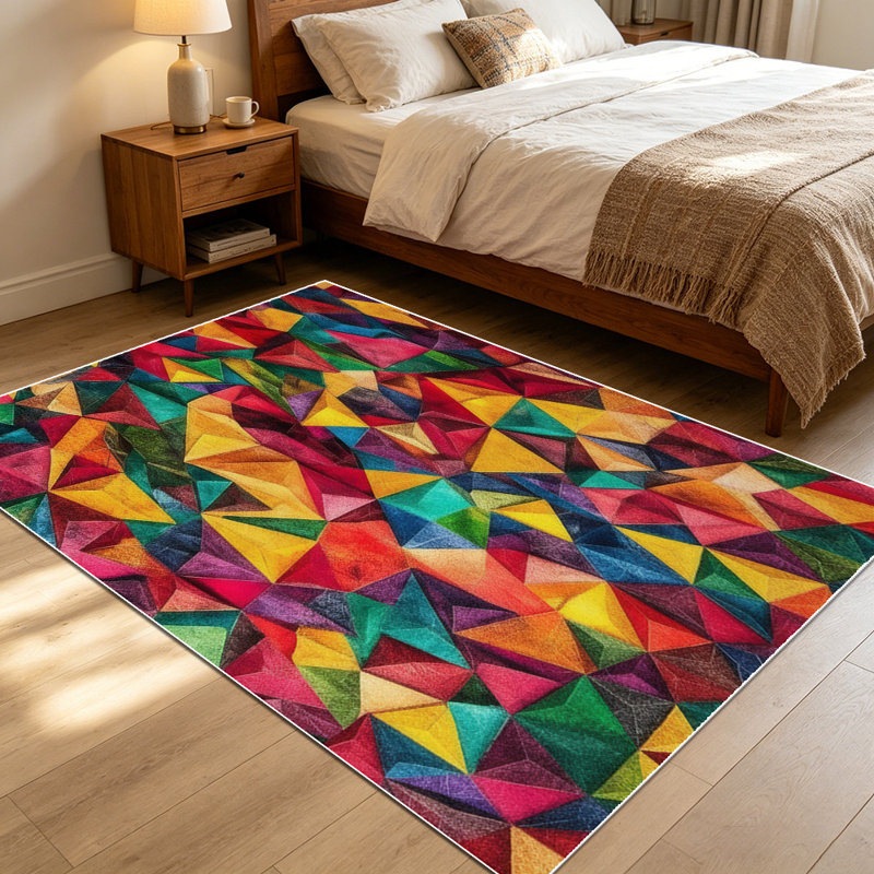 1PC Geometric Multicolor Triangular Abstract area rugs for Living Room, Soft and Comfortable, Suitable for all seasons, easy-to-maintain, machine washable Indoor floor mat, Under Table Farmhouse suitable for kitchen, dining room, bedroom, entryway,