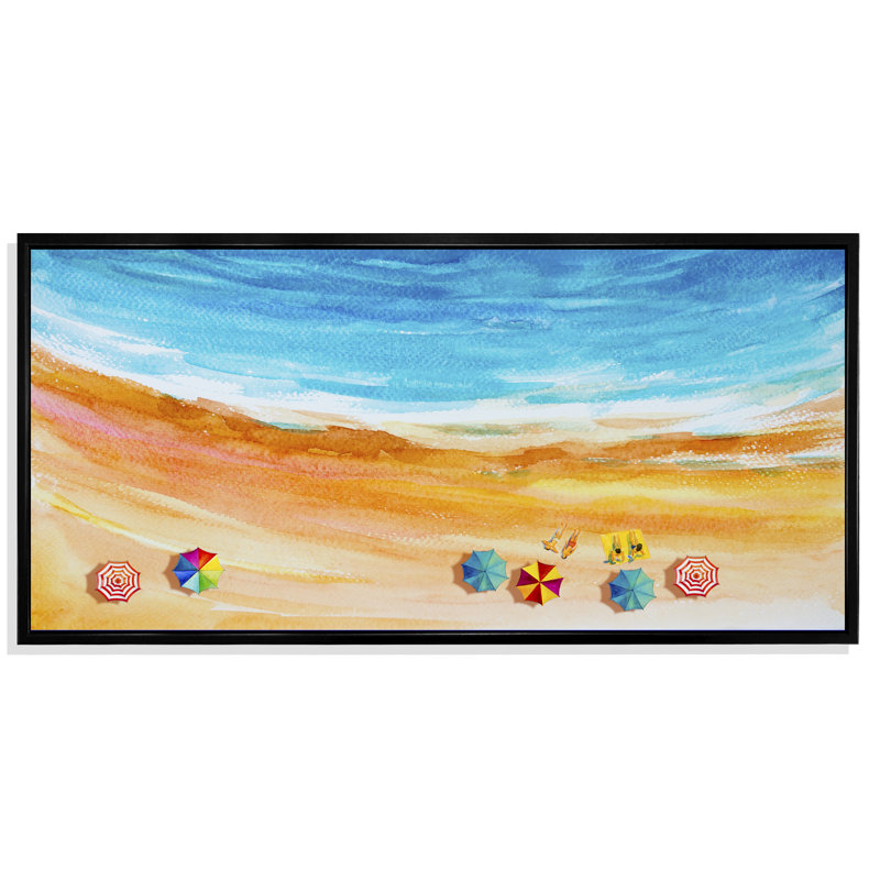 Vue aérienne de la plage de Miami Pastel - peinture sur toile, H 30 po x l 40 po x P 1,5 po, Cadre noir
