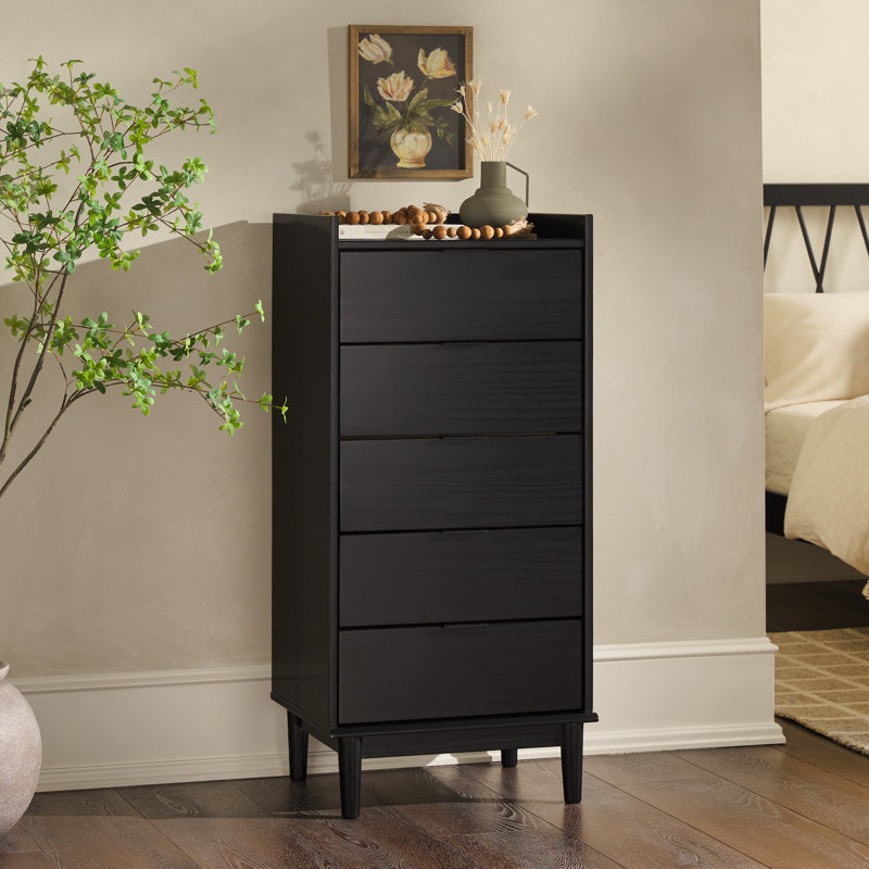 Gheorghe 5-Drawer Solid Wood Dresser, Black